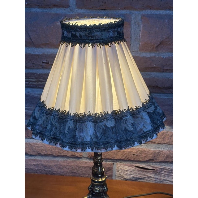 Vintage Empire Table Lamp in Brass with Fabric Shade, 1960s For Sale - Image 4 of 11