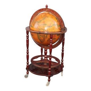 Vintage Wooden World Globe/ Dry Bar For Sale
