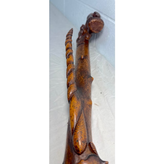 Large Antique 1800's Chinese Foo Dog Carved Wood Folk Art Walking Stick ...