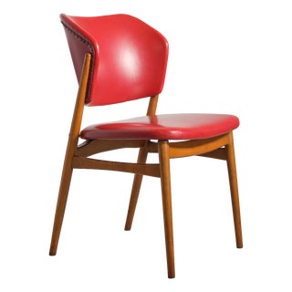 Scandinavian Beech Chair with Red Skai Upholstery, 1950s For Sale