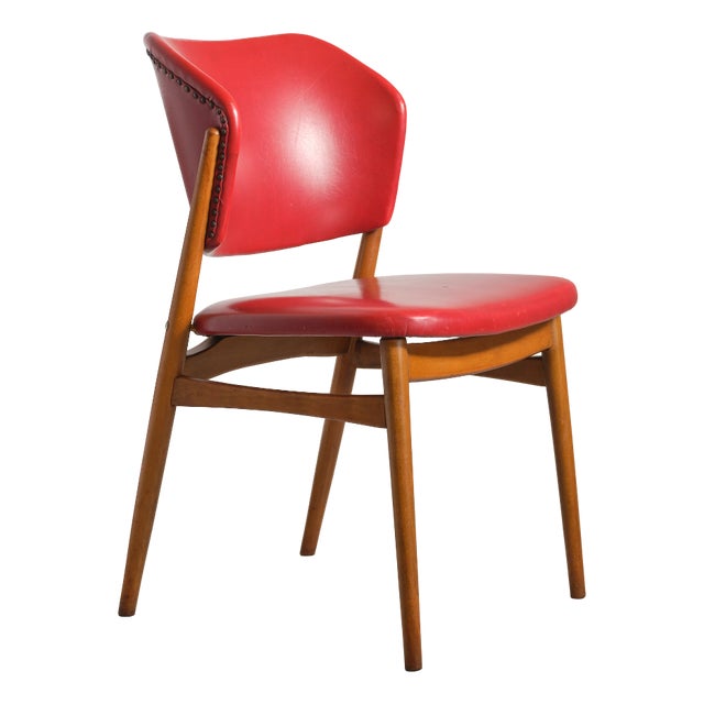 Scandinavian Beech Chair with Red Skai Upholstery, 1950s For Sale
