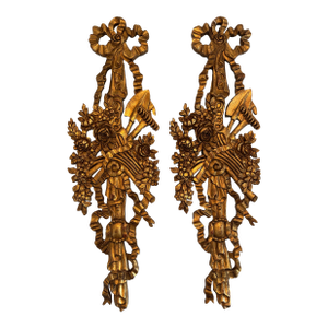 Louis XVI Style Gilt Wood Wall Trophies, a Pair