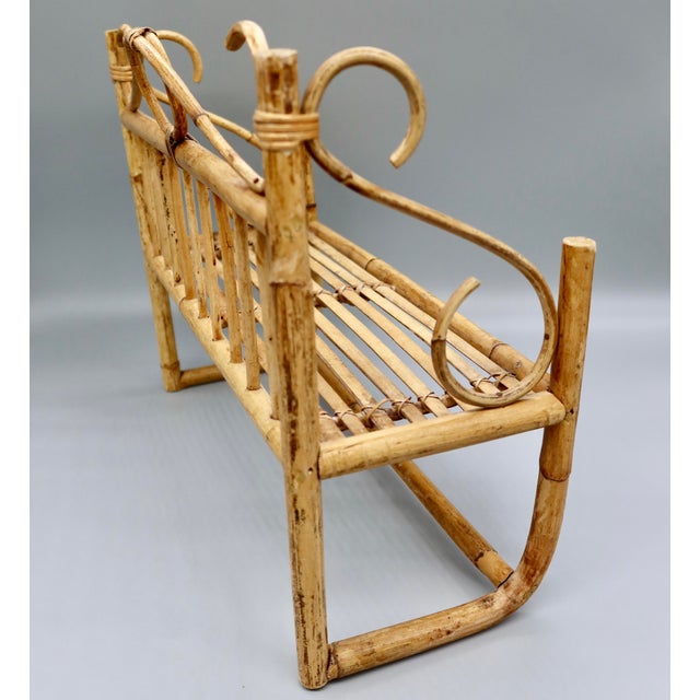 Boho Chic Vintage Boho Bamboo & Rattan Wall Shelf With Towel Bar — Scroll Arm Design For Sale - Image 3 of 7