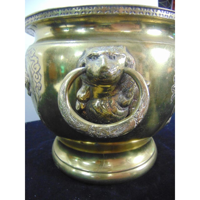 Mid 20th Century Chinese Hammered & Engraved Brass Jardinière Planter For Sale - Image 5 of 7