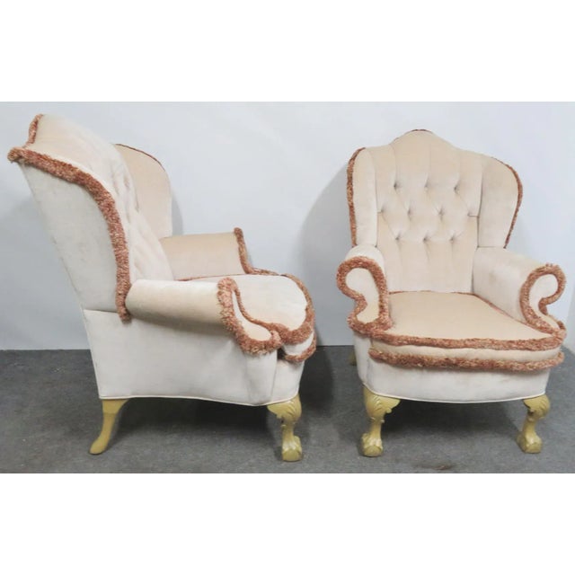 Chippendale Chippendale Style Tufted Wing Chairs- a Pair For Sale - Image 3 of 7