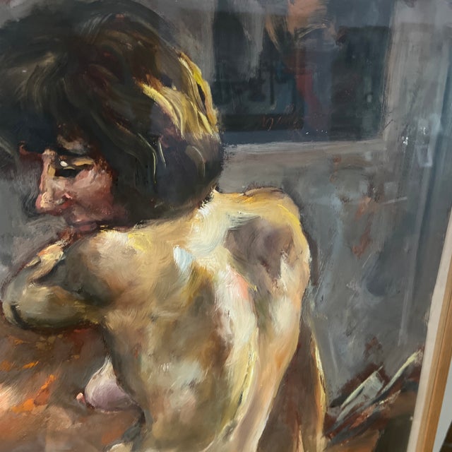 1980s 20th Century Oil on Board Framed Signed Depicting View of Naked Lady For Sale - Image 5 of 10