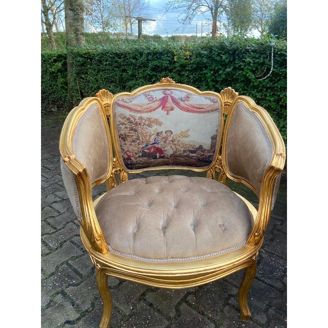 1940s 1940s French Louis XVI Gold Beige Sofa Set - 5 Pc For Sale - Image 5 of 18