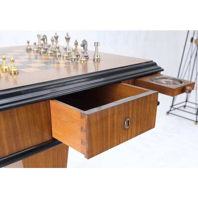 Art Deco Single Pedestal Square Game Table Pull Out Trays Chess Board Set For Sale - Image 12 of 12
