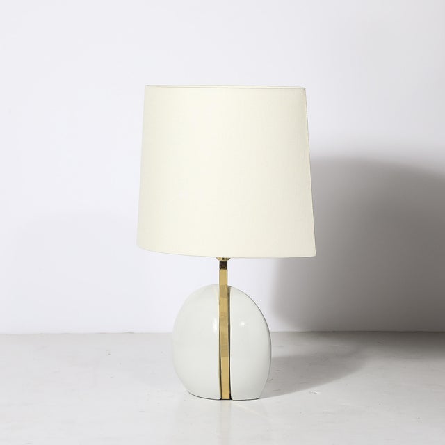 Mid-Century Modern Mid-Century White Ceramic & Polished Brass Sculptural Table Lamps by Lumi Murano For Sale - Image 3 of 13