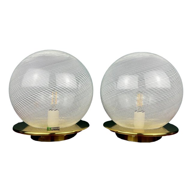 Swirl Murano Glass Table Lamps by F.Fabbian, Italy, 1970s, Set of 2 For Sale
