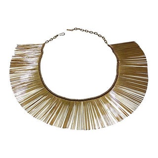 Gold-Plated Metal Fringe Collar Necklace For Sale