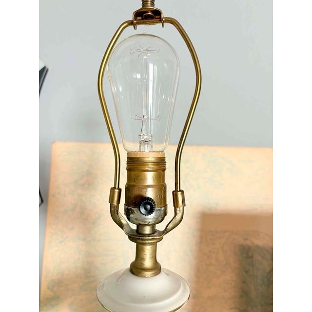 1940s Mid-Century Celadon Ceramic Lamp - Hollywood Regency Gold Greek Key For Sale - Image 5 of 7
