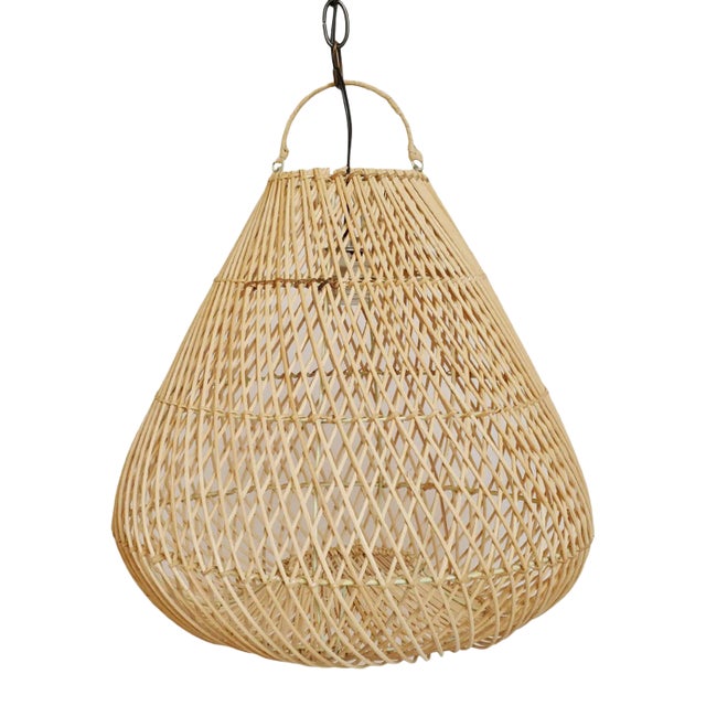 Raw Rattan Batu Drop Pendant Light Medium For Sale