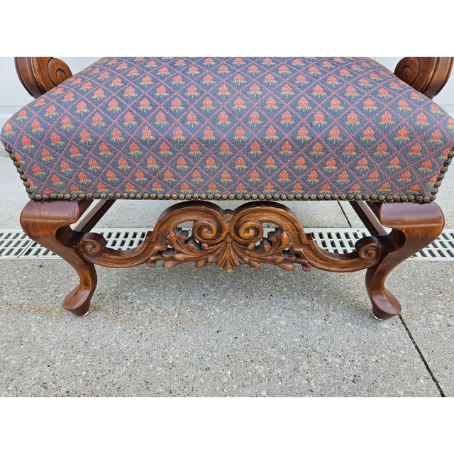 Blue Antique Victorian Style Upholstered Arm Chair For Sale - Image 8 of 11