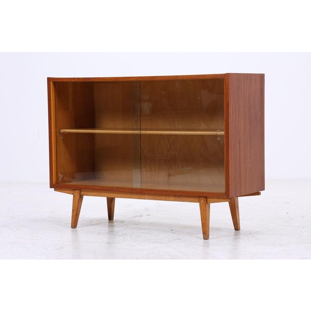 Vintage Walnut Display Cabinet with Glass Sliding Doors For Sale - Image 5 of 13