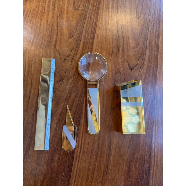 Wood 24k Gold-Plated Five-Piece Desk Set in Wood Presentation Box, 1970s Italy For Sale - Image 7 of 8