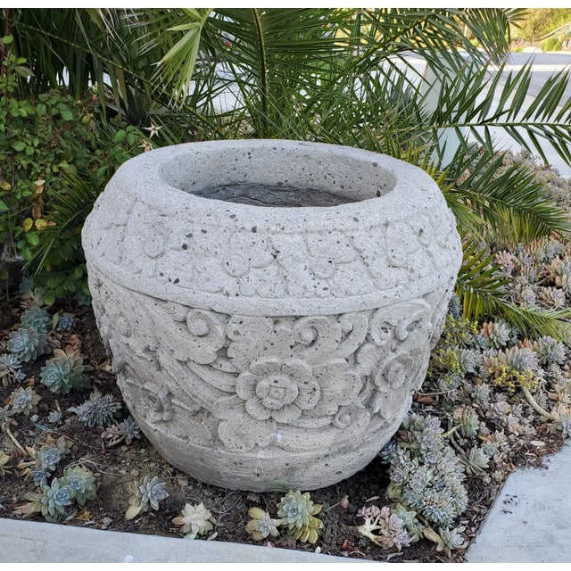 Vintage Stone Carved Balinese Garden Pot For Sale - Image 12 of 12