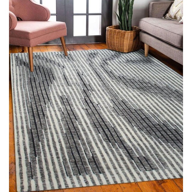9x12 Gray Hand-Knotted Wool Vertical Shifting Sands Abstract Modern Carpet Rug For Sale - Image 4 of 9