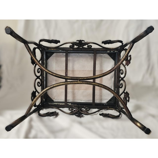 Vintage Bronze Scrollwork Vanity Bench With Cream Jacquard Upholstery For Sale - Image 18 of 18