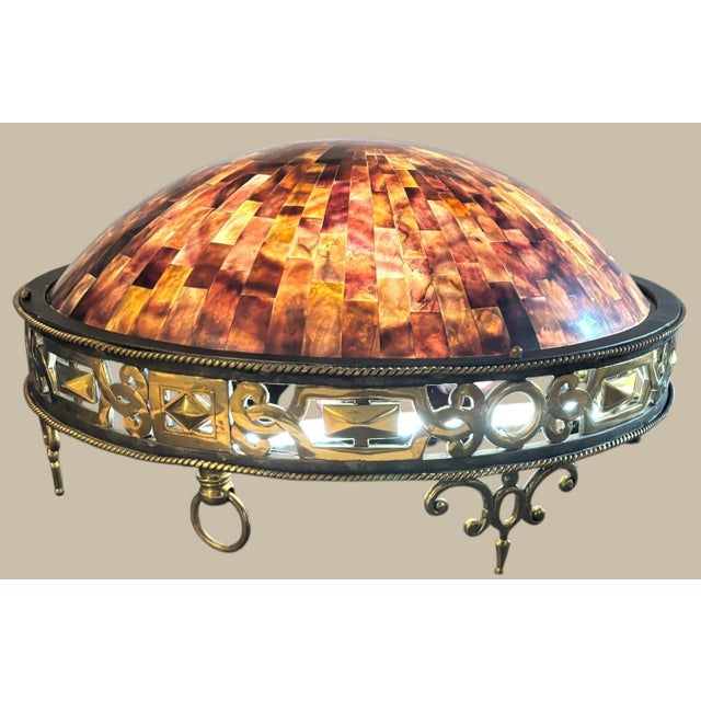 1980s Authentic Maitland-Smith Ornate Brass and Iron Empire Style Chandelier With a Penshell Inlaid Bowl For Sale - Image 15 of 17