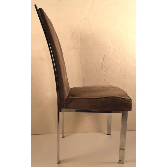 Nice set of six dining chairs, high backs with chrome frames. Design attributed to Milo Baughman. The chrome frames are in...