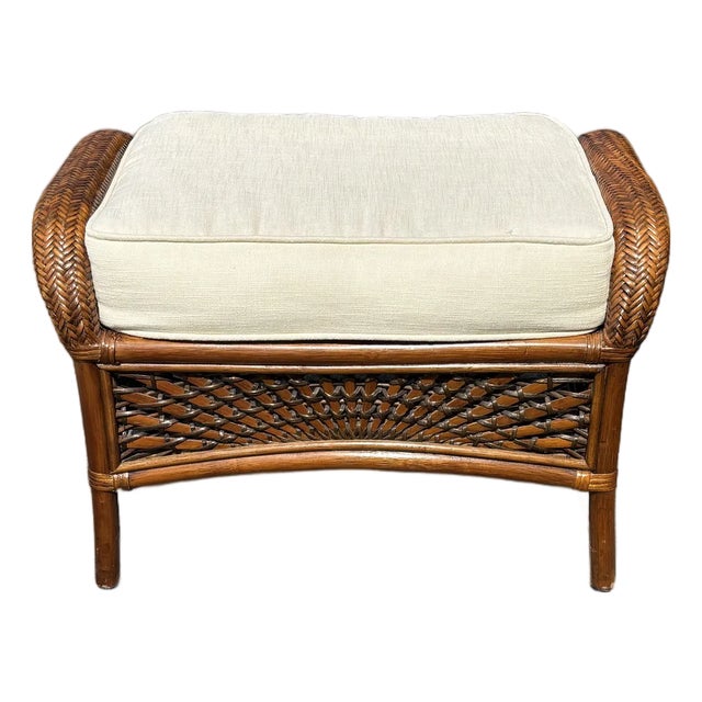 1970s Rattan Footstool Ottoman For Sale