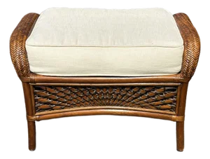 1970s Rattan Footstool Ottoman