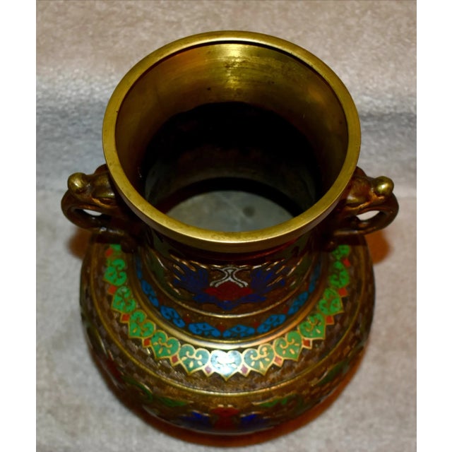 Vintage Japenese Champlevé Vase W/Enamel & Dragon Handles For Sale - Image 9 of 13
