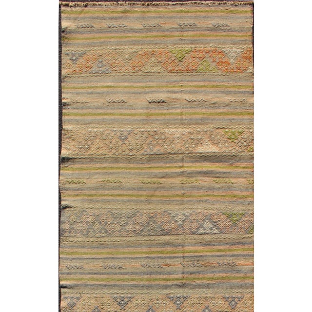 Mid 20th Century Vintage Turkish Kilim Rug With Stripe Design in Soft Earth Tones 2'9 X 9'7 For Sale - Image 5 of 10