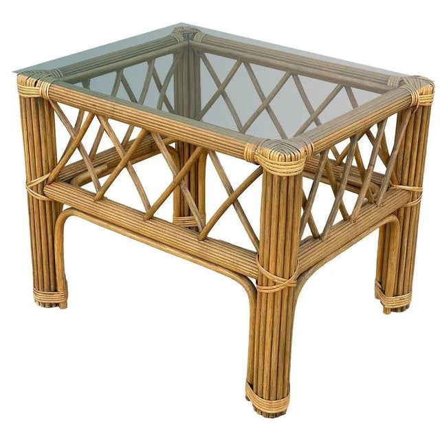 Art Deco "President" Stick Reed Rattan Coffee & Side Table Set For Sale - Image 4 of 12