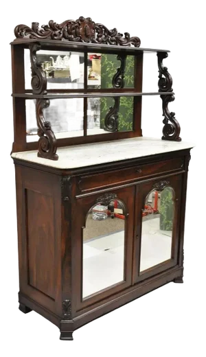 Antique Victorian Rosewood Marble Top Mirror Sideboard Buffet Attr. John Jelliff