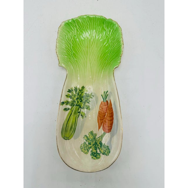 Japanese Vintage Ceramic Vegetable Serving Dish For Sale - Image 3 of 6