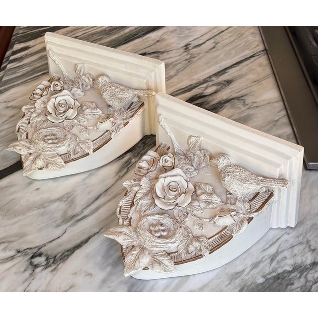 Bird & Rose Motif Wall Sconce Shelves - A Pair For Sale - Image 9 of 14