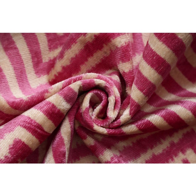 Cream Luxury Blush Pink and Cream Silk Velvet Geometric Ikat Lumbar Pillow 16x24 Inch With Down Insert For Sale - Image 8 of 8