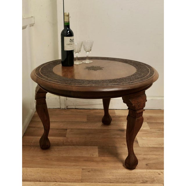 Gold Anglo Indian Coffee Table in Carved Teak, 1950 For Sale - Image 8 of 9