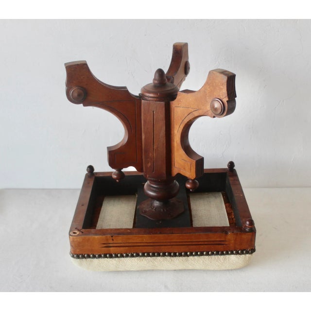 Wood Tonk Chicago & New York Vintage Ornate Wood Needlepoint Padded Upholstered Adjustable Height Stool For Sale - Image 7 of 12