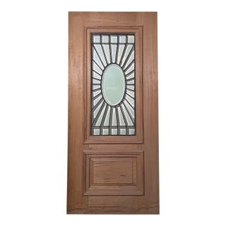 Mahogany Antique Restoration Sunburst Motif Leaded Glass Door For Sale
