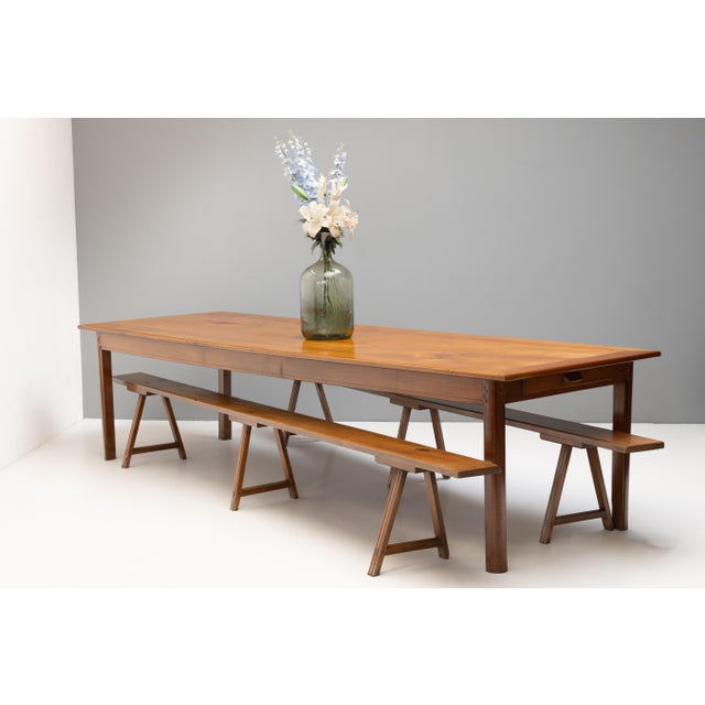 Wood Long Cherrywood Benches, 1900s, Set of 2 For Sale - Image 7 of 9