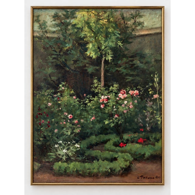 This vintage art print reproduction of Camille Pissarro’s A Rose Garden (1862) features pink and red roses nestled among...