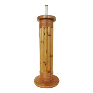 1950s Restored Wrapped Rattan Pole Lamp With Mahogany Base