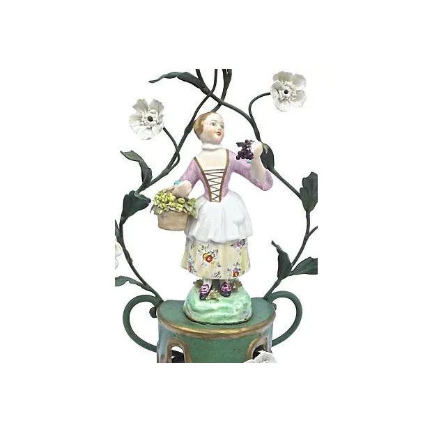 Farmhouse Antique Tole & Porcelain Floral Candle Sconce For Sale - Image 3 of 5