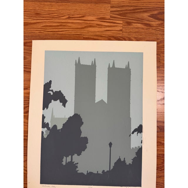 Vintage Minimalist British Architecture Fine Art Print Serigraph "Westminster Abbey" on Paper For Sale - Image 10 of 12