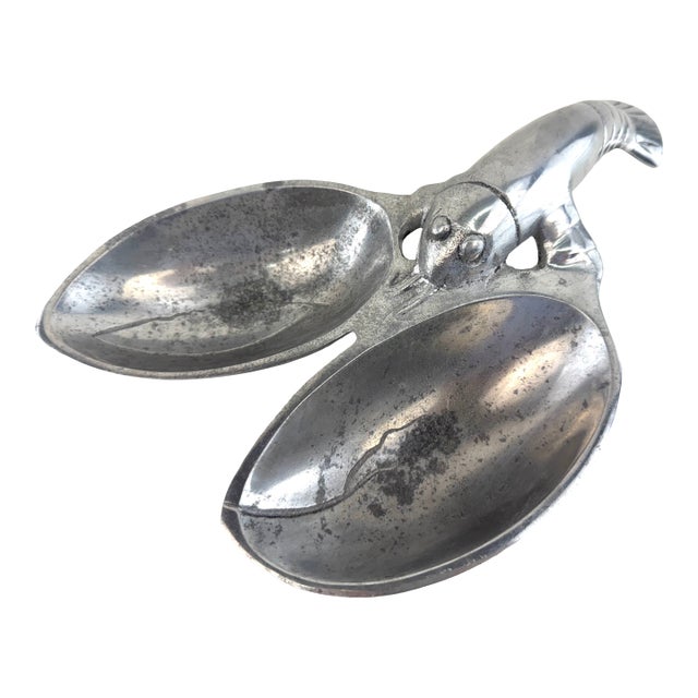 Vintage Aluminum Lobster Serving Dish Double Bowl Coastal Entertaining Piece For Sale