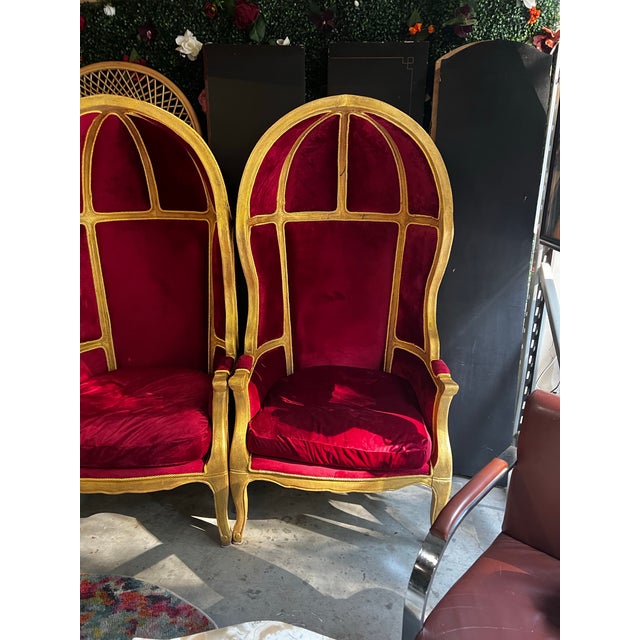 1970s 1970s Pair of Gold Trim Red Baroque Porters Chairs For Sale - Image 5 of 12