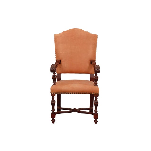 Jacobean Style Mahogany & Leather Armchair For Sale - Image 9 of 9