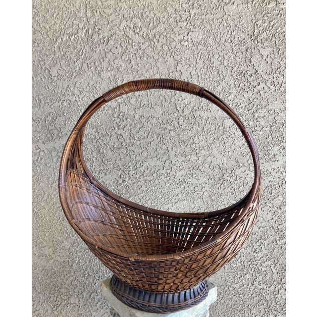 Mid 20thCentury NicelySized Rattan Pedestal Gondola Basket Chairish