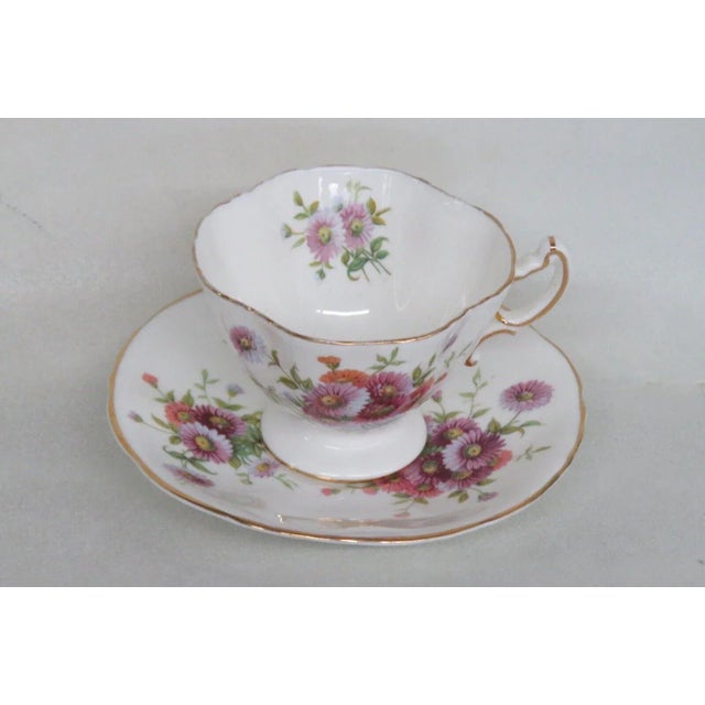 Ceramic Hammersley England Bone China Pink Purple Flowers Tea Cup and Saucer Set For Sale - Image 7 of 8