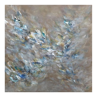 Sand Pearl - Abstract Luminous Cool Tone Textural Floral Acrylic Painting Original Artwork by Ve Boisvert For Sale