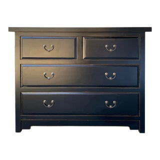 Oriental Black Lacquer 4 Drawers Sideboard Credenza Dresser Cabinet For Sale