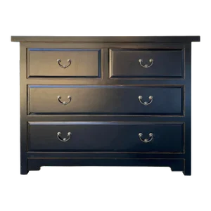 Oriental Black Lacquer 4 Drawers Sideboard Credenza Dresser Cabinet